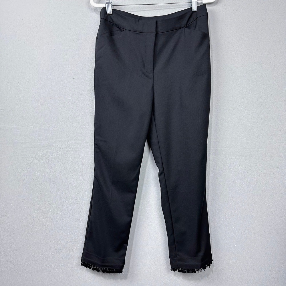 Chico's Ankle Pants Black Sequin Trim Size S Career‎ Party Cropped Preppy Glam
